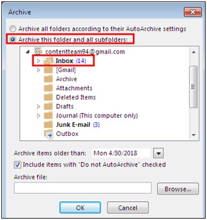 Archive dialog box