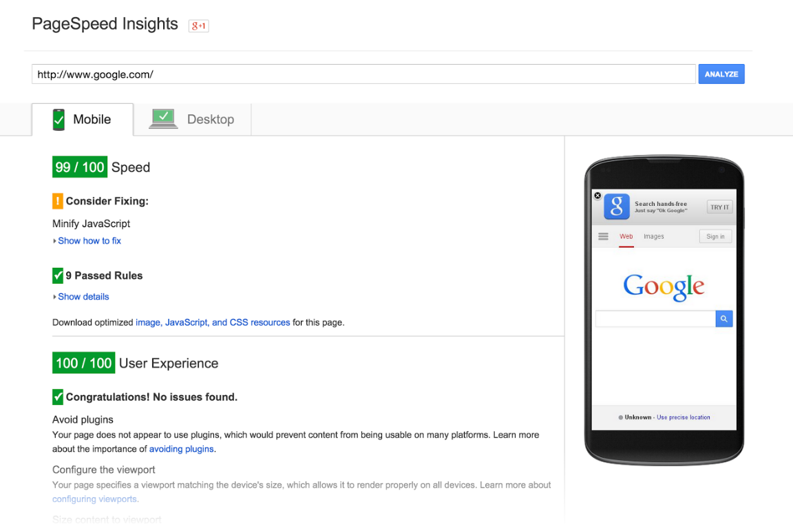 Google Page Speed Insights