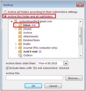 Archive dialog box