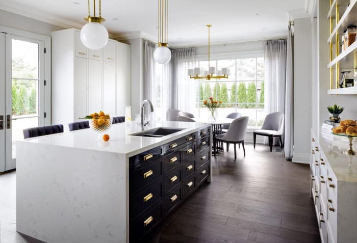 waterfall quartz kitchen island