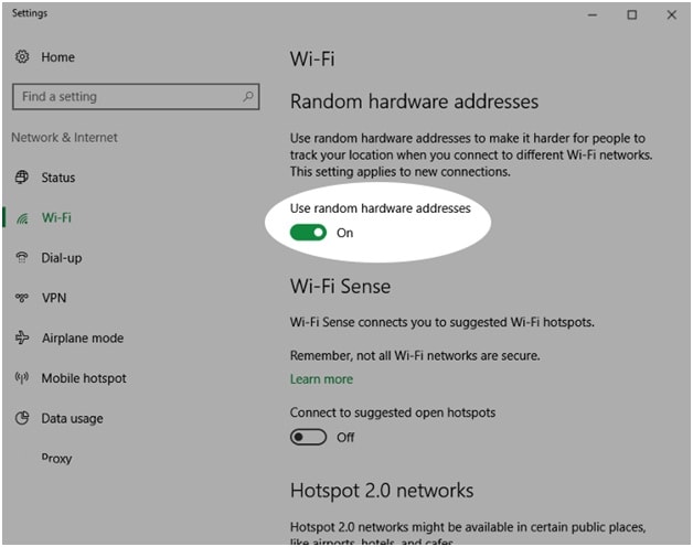 Randomize your hardware address on Wi-Fi