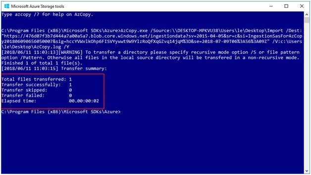 ImportOutlook PST file using the AzCopy Tool