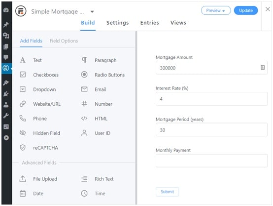 Adding a Simple Mortgage Calculator editor