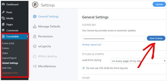 Install and activate the Formidable Forms license key