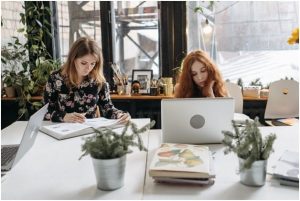 A woman reading a blog